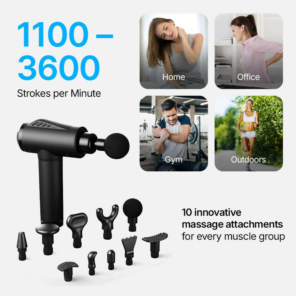 Massage Gun V1 Ultra – Deep-Tissue Technology with 3,600 Pulses/Min, 30 Adjustable Speeds & 10 Pro Attachments for Full-Body Muscle Relief