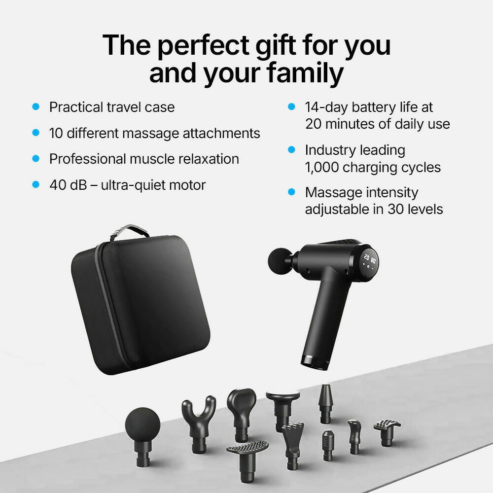Massage Gun V1 Ultra – Deep-Tissue Technology with 3,600 Pulses/Min, 30 Adjustable Speeds & 10 Pro Attachments for Full-Body Muscle Relief